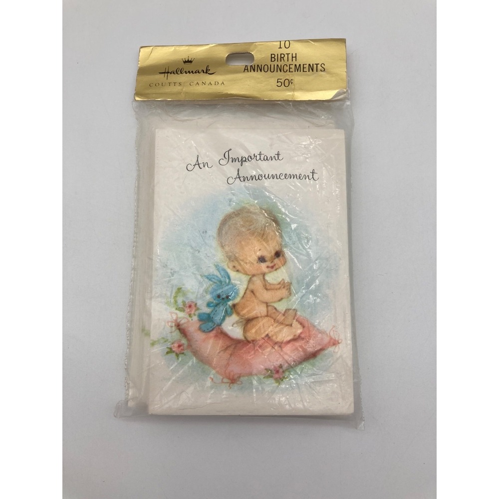Vintage Hallmark Baby Birth Announcements Sealed Pack 10 Cards Envelopes MCM